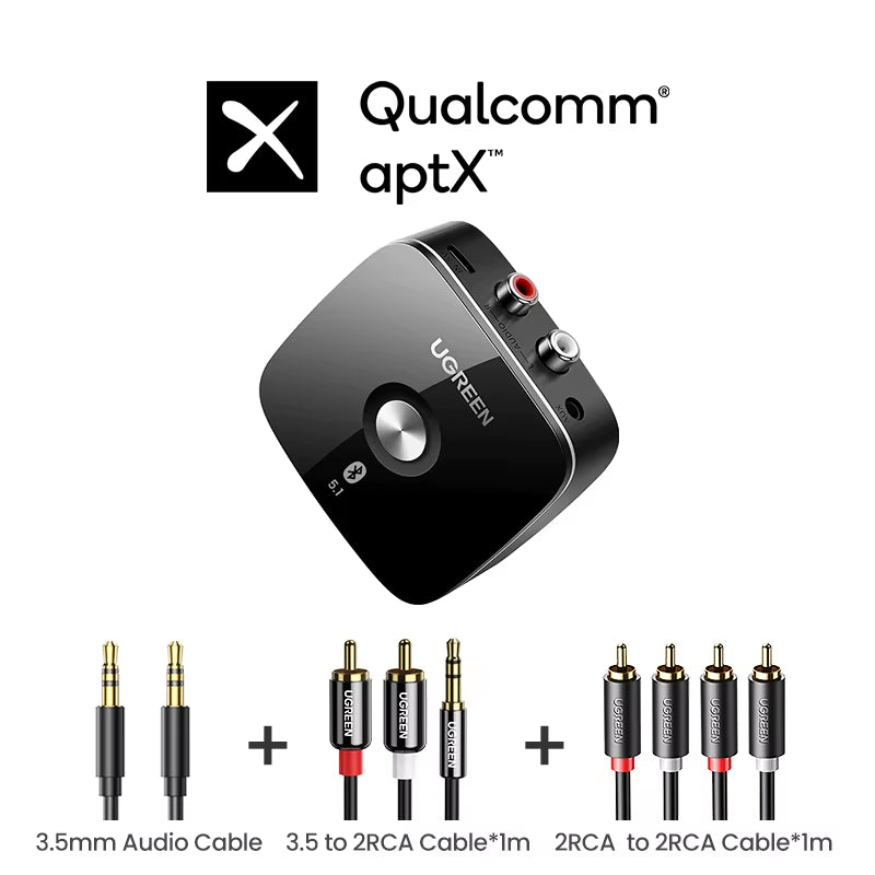 UGREEN Bluetooth RCA Receiver 5.1 Aptx HD 3.5Mm Jack Aux Wireless Adapter 